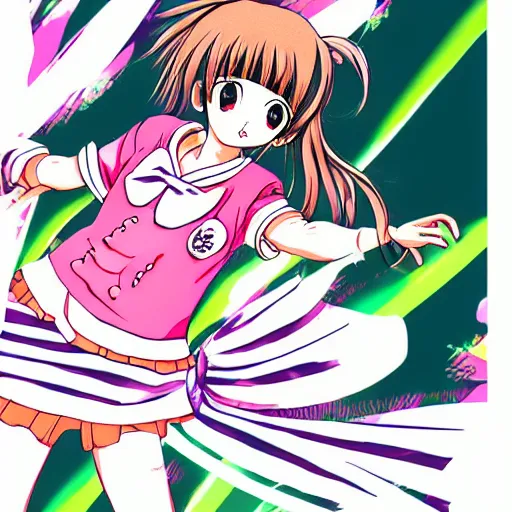 Prompt: high detail portrait of japanese manga school girl, jump, sunday manga, anime style, colored,