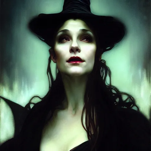 Image similar to hyperrealistic portrait of a woman as a vampire witch in a black coat flying a dark swan through hellish night sky. by jeremy mann and alphonse mucha, fantasy art, photo realistic, dynamic lighting, artstation, poster, volumetric lighting, very detailed faces, 4 k, award winning