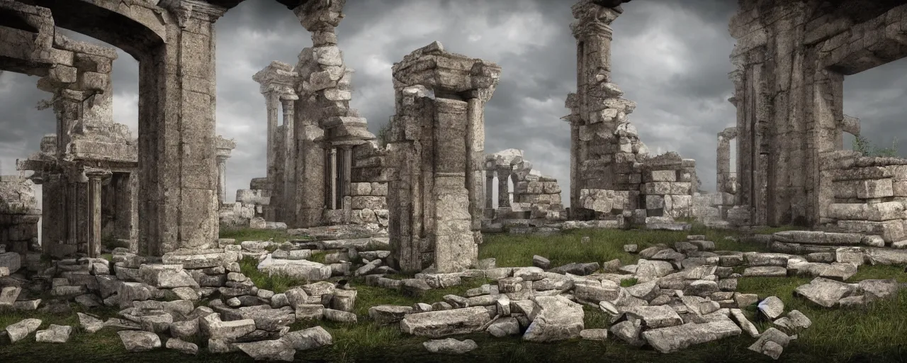 Image similar to !dream an ancient ruined temple of the old Pagan Gods, 8k hyper realistic, Photorealistic, rendered by Octane