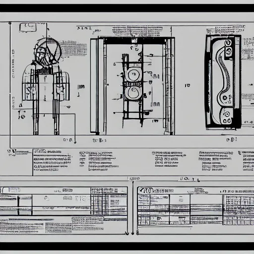 Prompt: detailed technical schematics for a time machine