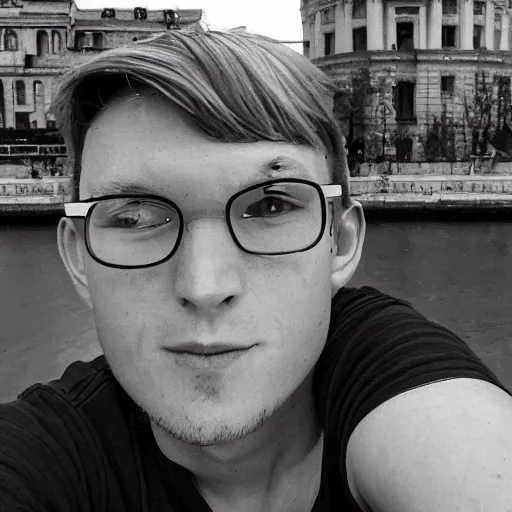 Image similar to artist yeat, noah olivier smith taking a selfie at budapest. realistic