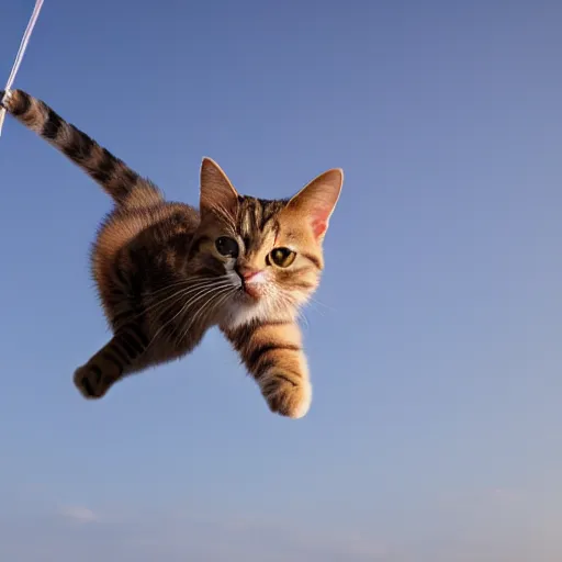 Prompt: a cat parachuting, professional photography