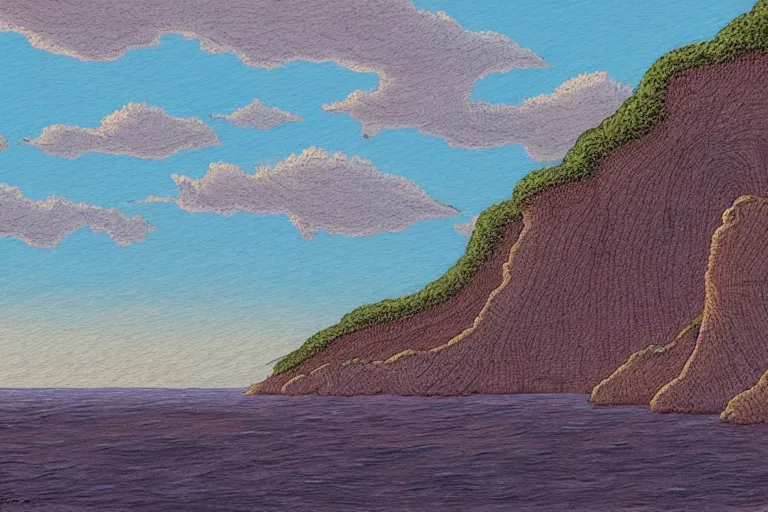 Image similar to seaside cliffs in the style of Moebius