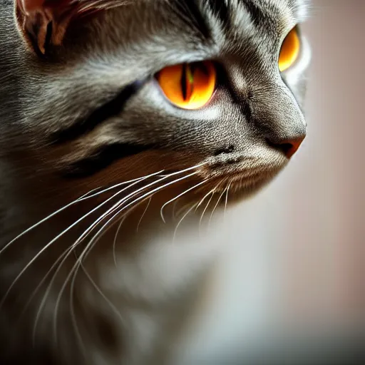 Image similar to a cat potrait, glowing, frontal view, cool looking, high resolution