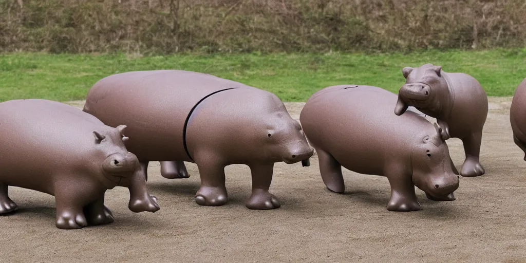 Image similar to plastic anthromorphic hippos playing badminton