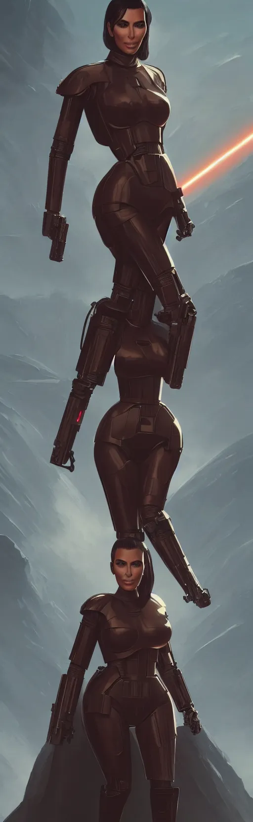 Prompt: kim kardashian : : young woman : : as hot star wars android woman by marvel trading card : : by greg rutkowski, wlop, instagram, unreal engine, ultra hd : :