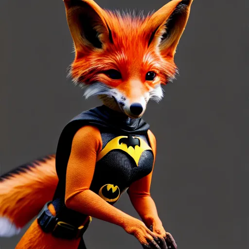 Prompt: weta disney pixar movie still macro close photo of cute anthropomorphic vulpes vulpes fulva wearing batman costume : : by weta, greg rutkowski, wlop, ilya kuvshinov, rossdraws, artgerm, octane render, iridescent, bright morning, anime, liosh, mucha : :