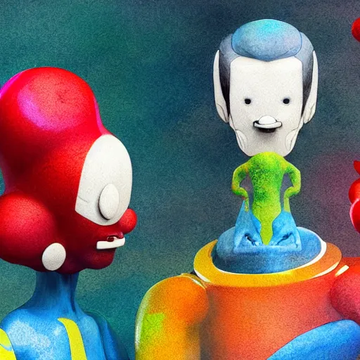 Prompt: Strange characters in the style of Shigeru Myamoto, octane render, watercolor, colorful, strong colors