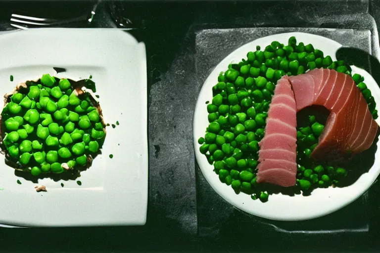 Image similar to tuna and peas aspic in cyberspace, in 1 9 9 5, y 2 k cybercore, industrial low - light photography, still from a ridley scott movie