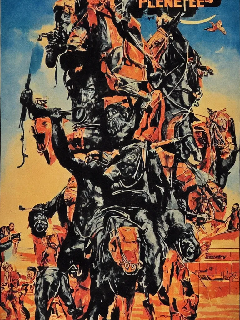 Image similar to Planet of the apes, 1968, movie poster, vintage illustration