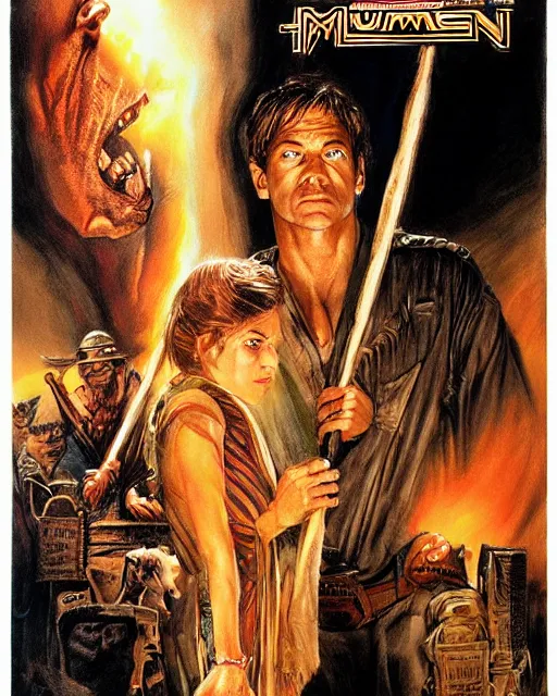 Prompt: brendan frasier in the mummy,, airbrush, drew struzan illustration art, key art, movie poster