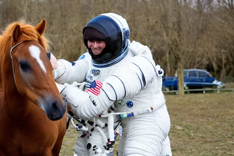 Image similar to horse hugging an astronaut