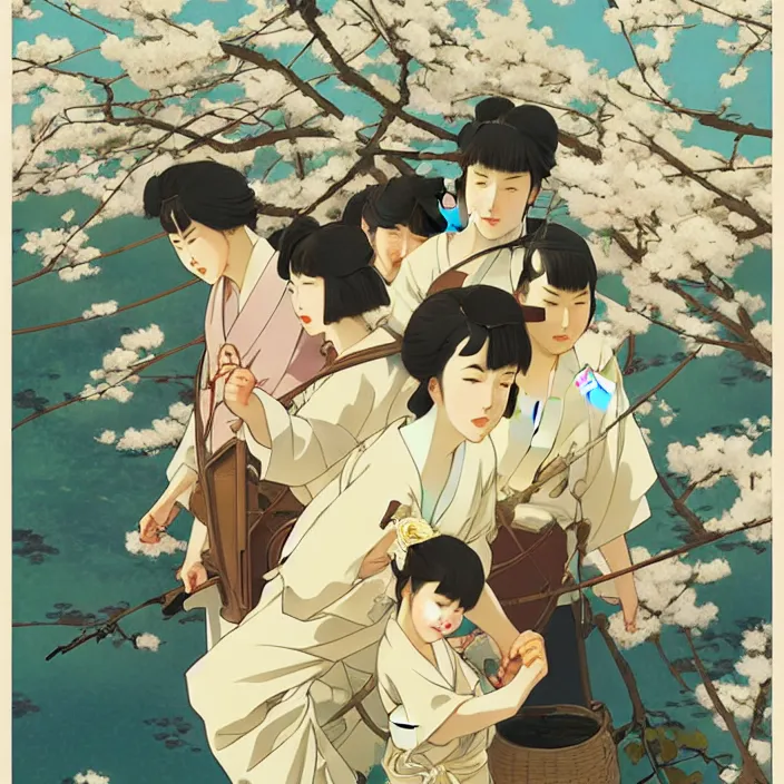 Image similar to japanese city, spring, in the style of studio ghibli, j. c. leyendecker, greg rutkowski, artem