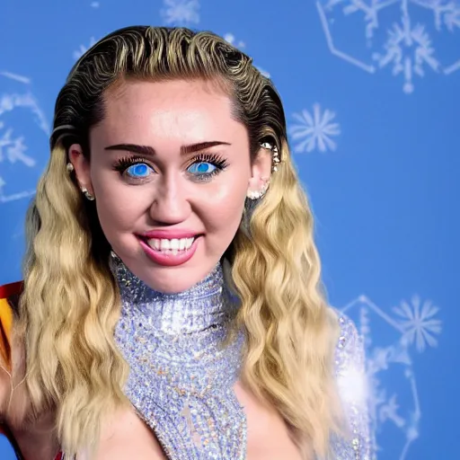 Prompt: miley cyrus as elsa in live action disney frozen, 8k resolution, full HD, cinematic lighting, award winning, anatomically correct