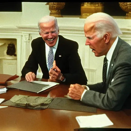 Image similar to us archive footage of big foot making trade deals with joe biden, photograph, award winning photo, 3 5 mm lense