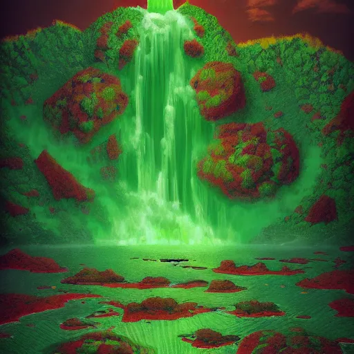 Prompt: green lava waterfall, Trending on Artstation, Hiroaki Tsutsumi style