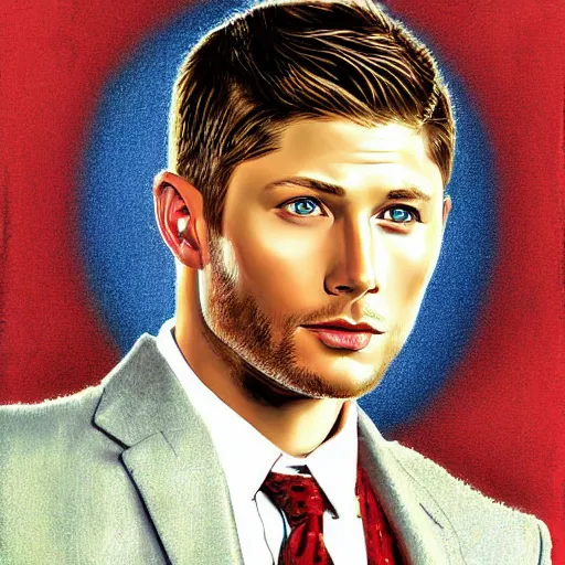 Prompt: Stunning portrait of handsome Jensen Ackles as an angel, in the style of norman rockwell, digital art