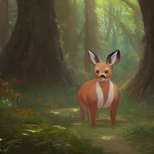 Image similar to concept art painting of an anthropomorphic chubby doe wearing gold robes, in the deep forest, realistic, detailed, cel shaded, in the style of makoto shinkai and greg rutkowski and james gurney