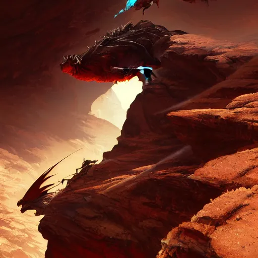Image similar to a dragon flying over a landscape of Sandstone canyons, dramatic lighting, illustration by Greg rutkowski, yoji shinkawa, 4k, digital art, concept art, trending on artstation