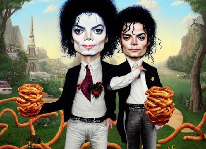 Prompt: michael jackson with pretzel hair, lowbrow, matte painting, 3 - d highly detailed, in the style of mark ryden,