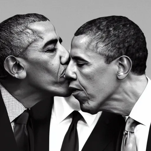 Image similar to donald trump and barrack obama kissing, 4k realistic photo