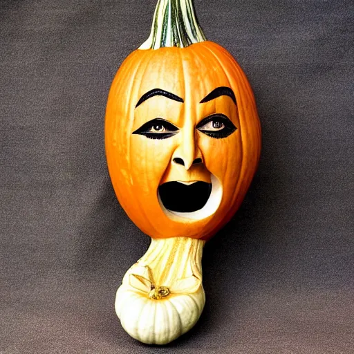 Image similar to gourd carved to look like the face of amber heard