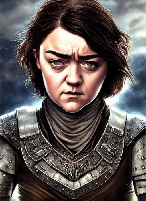 Image similar to angry Maisie Williams leading the charge as a ruggedly muscled handsome heroine, intricate, elegant, highly detailed, centered, digital painting, artstation, concept art, smooth, sharp focus, illustration, artgerm, donato giancola, Joseph Christian Leyendecker, WLOP, Artgerm