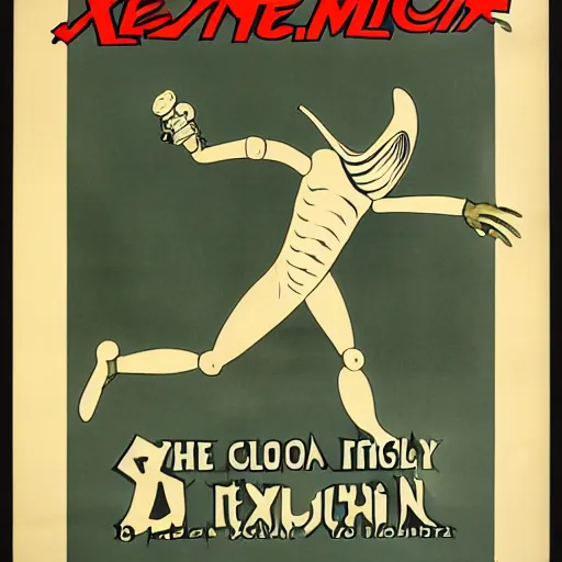 Image similar to 1930s poster of a xenomorphic worm