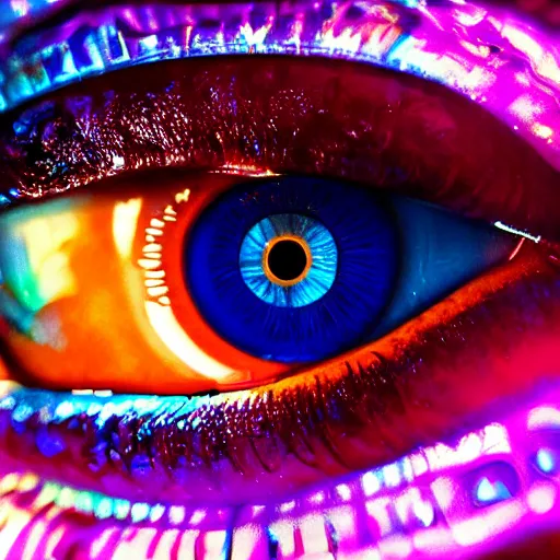 Image similar to photorealistic eye with infinity mirror effect. hyperdetailed photorealism, 1 0 8 megapixels, amazing depth, high resolution, 3 d shading, 3 d finalrender, 3 d cinematic lighting, glowing rich colors, psychedelic overtones, artstation concept art.