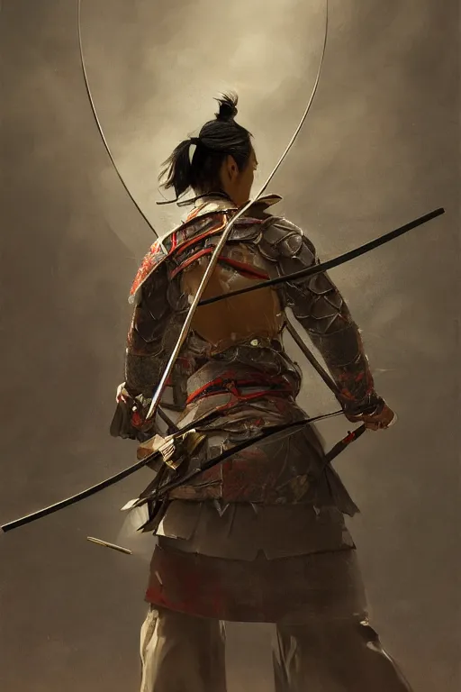 Image similar to Japanese samurai archer, portrait, fierce, intricate, elegant, volumetric lighting, scenery, digital painting, highly detailed, artstation, sharp focus, illustration, concept art, ruan jia, steve mccurry