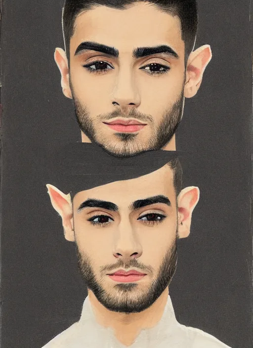 Image similar to portrait of zayn malik as an elf by charles angrand, only one head single portrait, pointy ears, wearing a black leather collared jacket