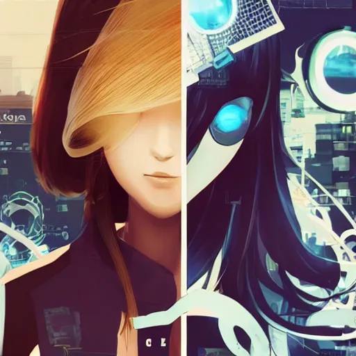 Image similar to Frequency indie album cover, luxury advertisement, white and navy colors. highly detailed post-cyberpunk sci-fi close-up schoolgirl in asian city in style of cytus and deemo, mysterious vibes, by Ilya Kuvshinov, by Greg Tocchini, nier:automata, set in half-life 2, beautiful with eerie vibes, very inspirational, very stylish, with gradients, surrealistic, dystopia, postapocalyptic vibes, depth of filed, mist, rich cinematic atmosphere, perfect digital art, mystical journey in strange world, beautiful dramatic dark moody tones and studio lighting, shadows, bastion game, arthouse