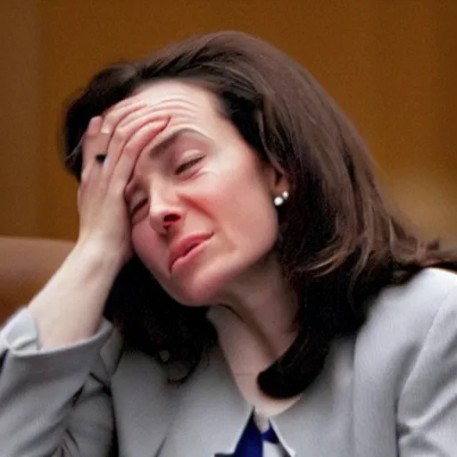 Prompt: Movie still of a crying Sheryl Sandberg crying in front of Congress, from Facebook The Movie (2007), directed by Steven Spielberg