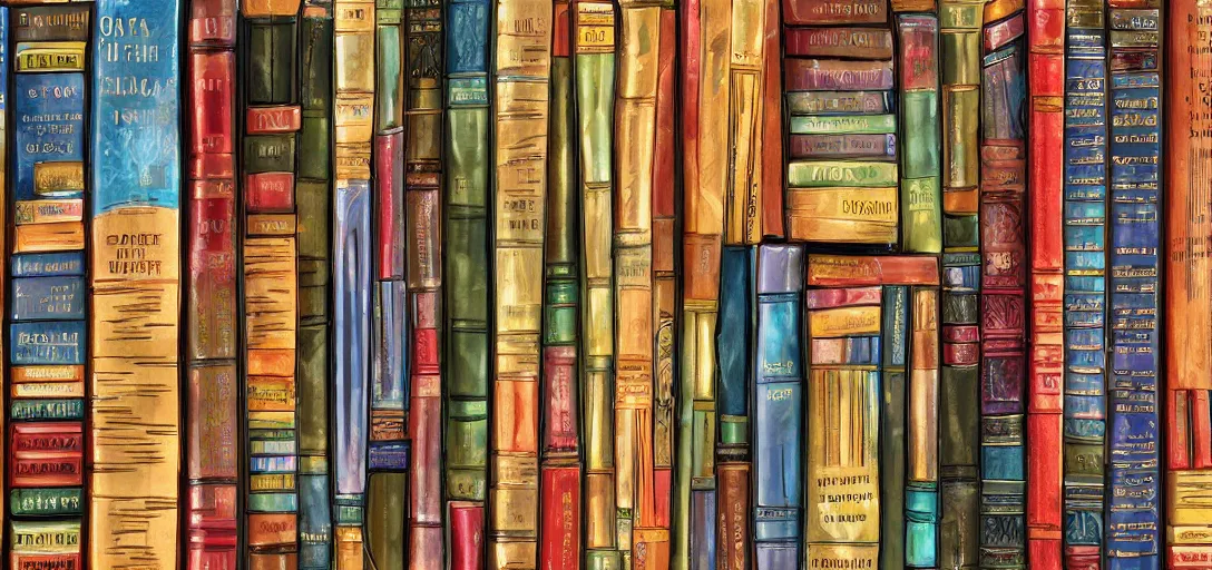 Image similar to a zoomed in photograph of a bookshelf, books with intricate bindings, colorful, photorealistic digital art