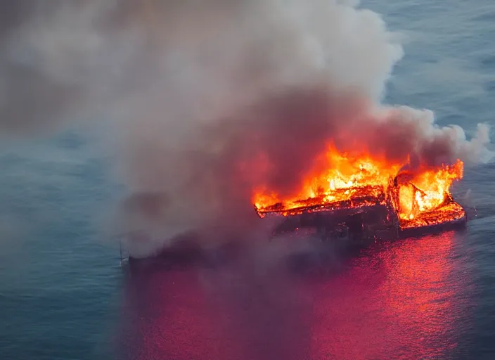 Prompt: dslr photo still of a house on fire at the bottom of the ocean, 8 5 mm f 1. 8