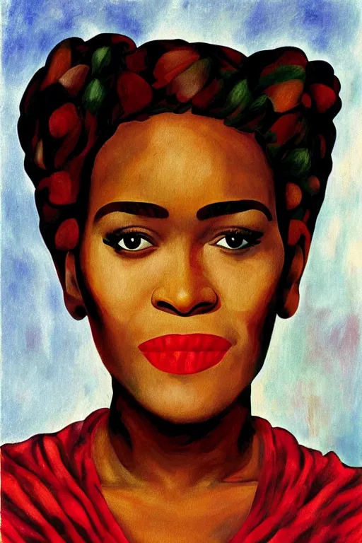 Image similar to Whitney Houston in Frida kahlo painting style