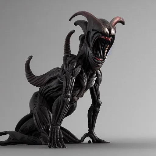 Image similar to centered photorealistic xenomorph Cat statue inspired by Giger, octane render, unreal engine 4k, volumetric light, fog, wide shot, detailed