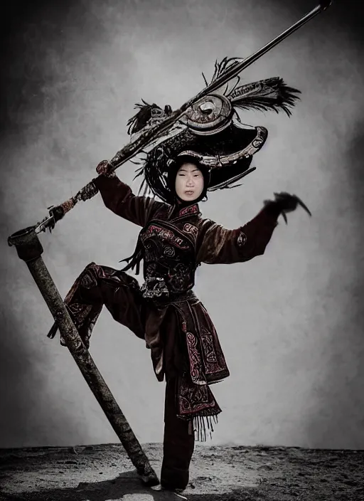 Prompt: old vintage photo of Chinese ancient warrior female on the complex steam punk hooverboard with Jet engine, extreme sports photography , dynamic photography,clean symmetrical face, high speed,dirt and grawel flying in the spot, lens flares, dust in the air, dramatic lighting, intricate, highly detailed, centered, smooth, sharp focus, sports photography, old photo, black and white, sepia, cinematic lighting, cinematic angle, national geographic