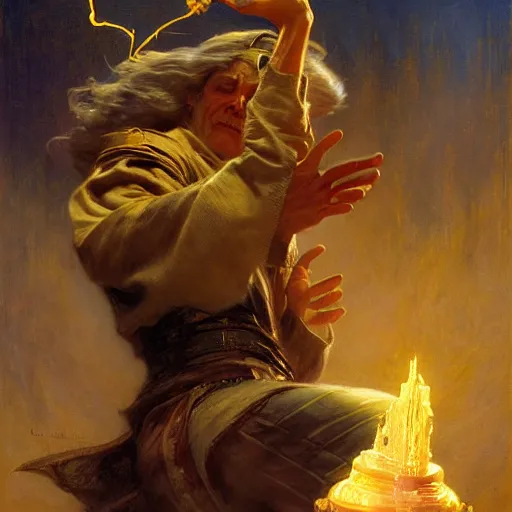 Prompt: stunning male wizard casting his anti - gravity spell, highly detailed painting by gaston bussiere, craig mullins, j. c. leyendecker, 8 k