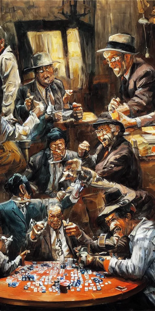 Prompt: oil painting scene from poker by kim jung gi