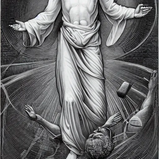 Image similar to the transfiguration of jesus christ, an ultrafine detailed painting by james jean, greyscale, behance contest winner, vanitas, angular, altermodern