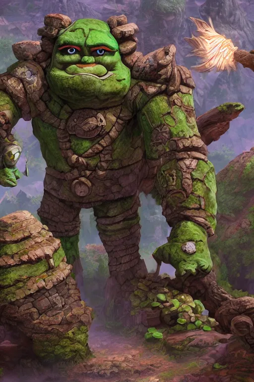 Image similar to zelda fantasy art giant golem troll wood rock greeble gemstone, global illumination ray tracing hdr fanart arstation by sung choi and eric pfeiffer and gabriel garza and casper konefal