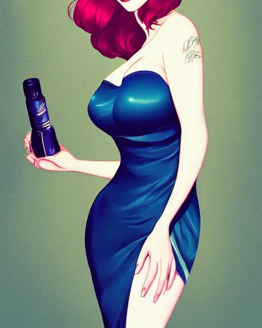 Image similar to kat dennings christina hendricks jennifer tilly, wearing dress, by wlop and ilya kuvshinov and artgerm, gorgeous, stunning, alluring, artstation, deviantart, digital art