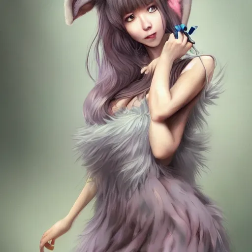 Prompt: An beautiful digital painting of a casually clothed woman wearing large bunny ears, detailed hair, detailed fur, bunny girl, by Stanley Artgerm Lau, WLOP, Rossdraws, James Jean, Andrei Riabovitchev, Marc Simonetti, and Sakimichan, tranding on artstation, she is wearing CLOTHES. DRESS. PANTS. CASUAL CLOTHING.