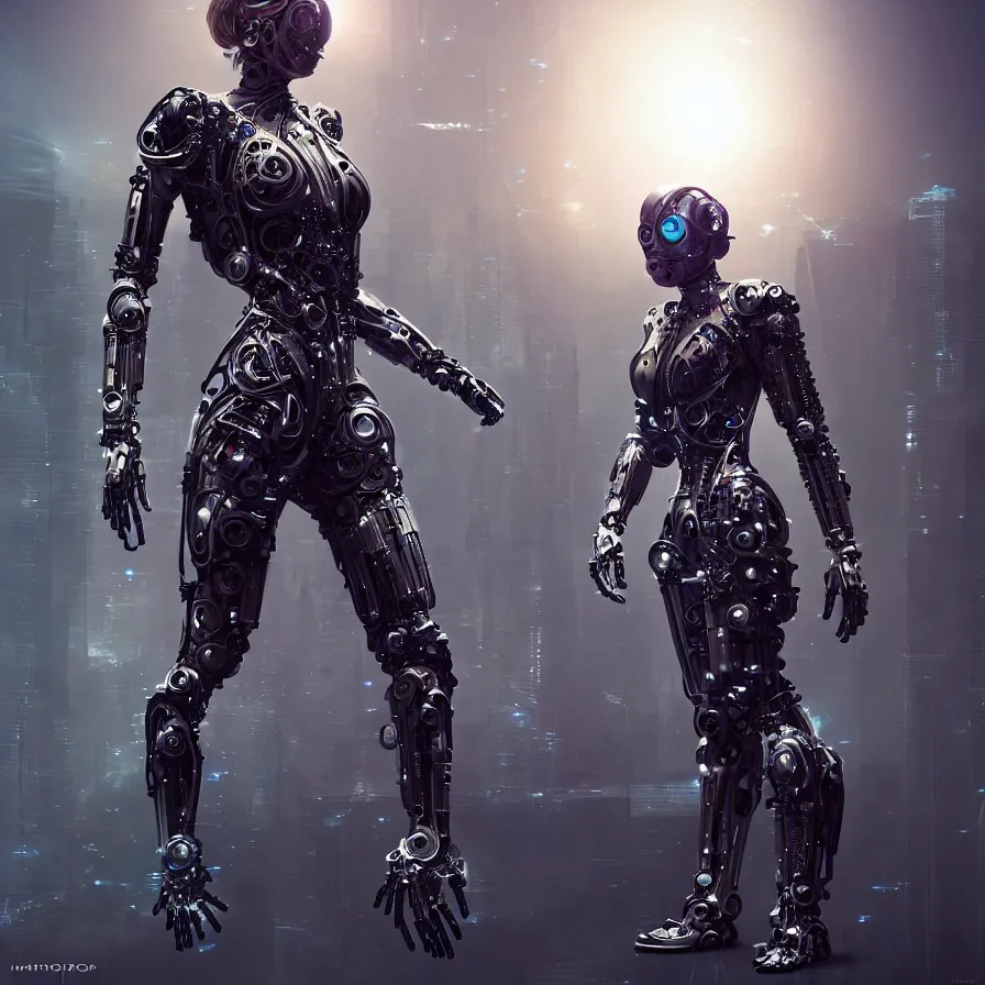 Image similar to full lenght shot, super hero pose, women in biomechanical dress, inflateble shapes, wearing epic bionic cyborg implants, masterpiece, intricate, biopunk futuristic wardrobe, highly detailed, artstation, concept art, background galaxy, cyberpunk, octane render