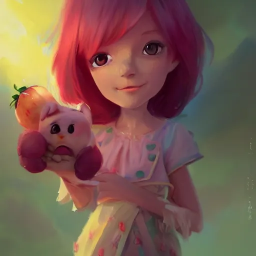 Image similar to painted portrait of a strawberry shortcake, fantastically pastel colors, octane render, matte painting concept art, official fanart behance hd artstation by jesper elsing, by rhads and makoto shinkai and lois van baarle and ilya kuvshinov and rossdraws