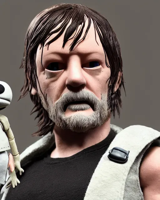 Prompt: death stranding norman reedus as a muppet. highly detailed felt. hyper real photo. 4 k.