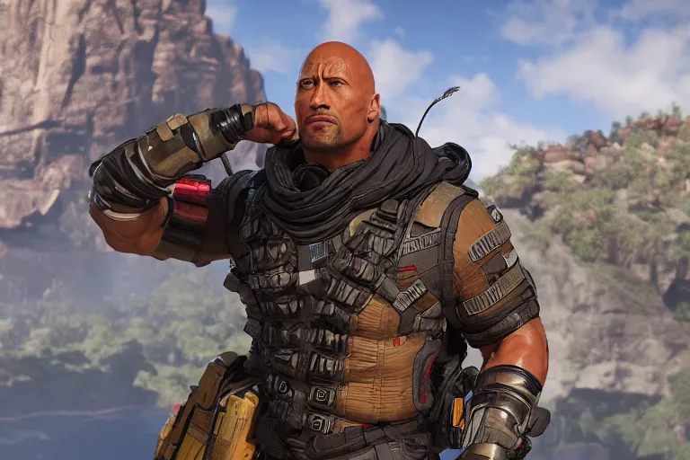 Image similar to dwayne johnson as apex legends character, gameplay screenshot