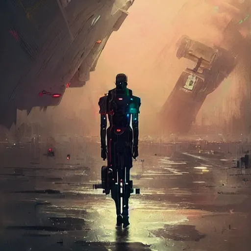 Image similar to the ai upload himself to a human body, sci - fi, cyber punk, greg rutkowski