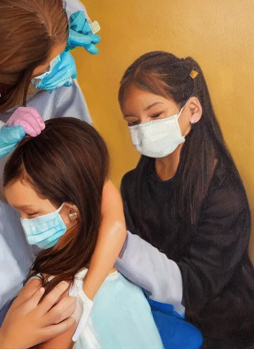 Prompt: oil painting of girl getting vaccinated